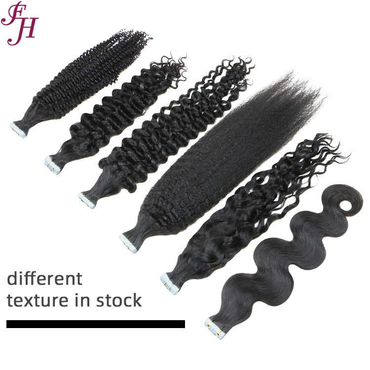 FH raw hair kinky straight human hair tape hair extensions