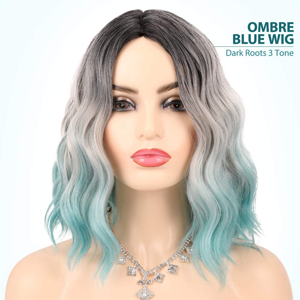 FHGZ P13946 ombre blue color short wavy synthetic wig