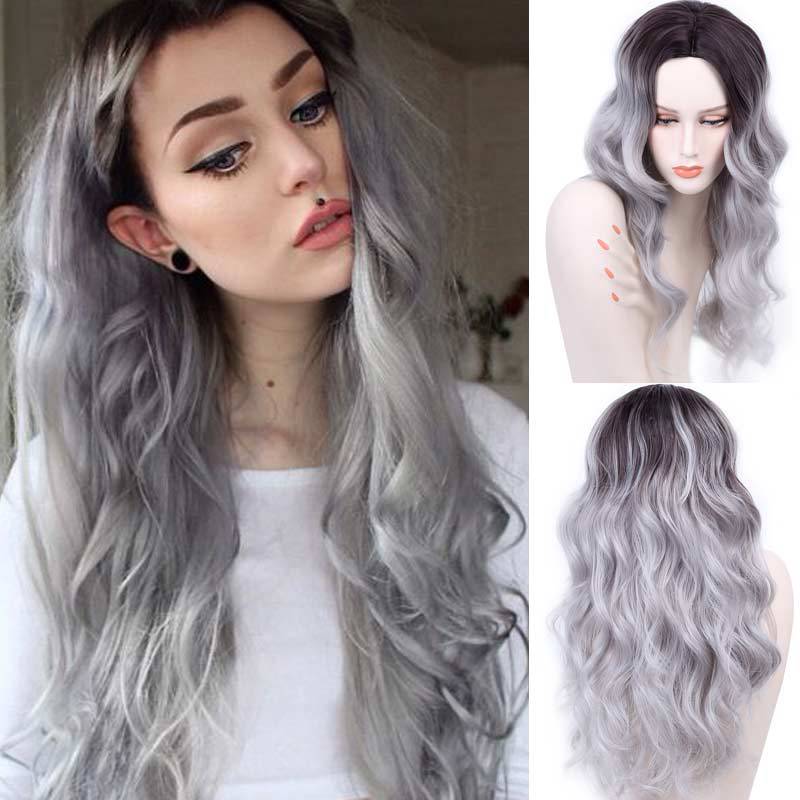 FHGZ P13948 ombre black and grey color synthetic wig