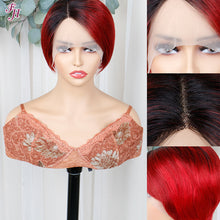 Load image into Gallery viewer, FH ombre color 1B&amp;BUG human hair pixie lace frontal wig