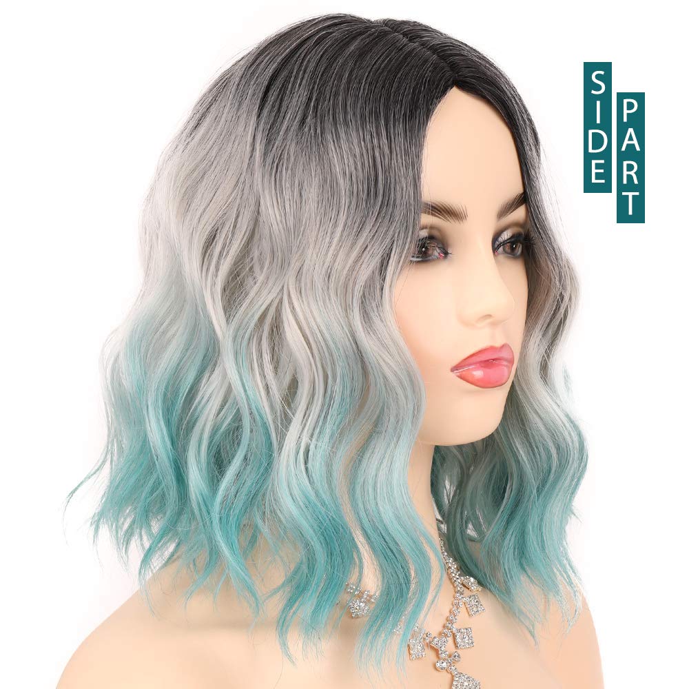 FHGZ P13946 ombre blue color short wavy synthetic wig