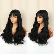 Load image into Gallery viewer, FH P13846 black wavy machine made with bang synthetic wig