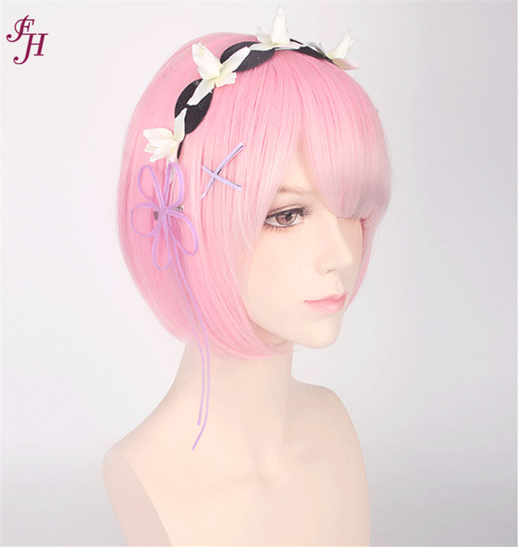 FH factory wholesale cheap P11844 machine made wig synthetic pink hair wig