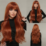 FH P14128 beautiful ginger color long wavy with bang synthetic wig