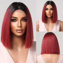 Load image into Gallery viewer, FH P14180 beautiful ombre red short bob wig synthetic wig