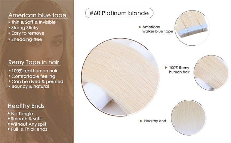 FH virgin raw human hair extensions 613 blonde tape hair extension