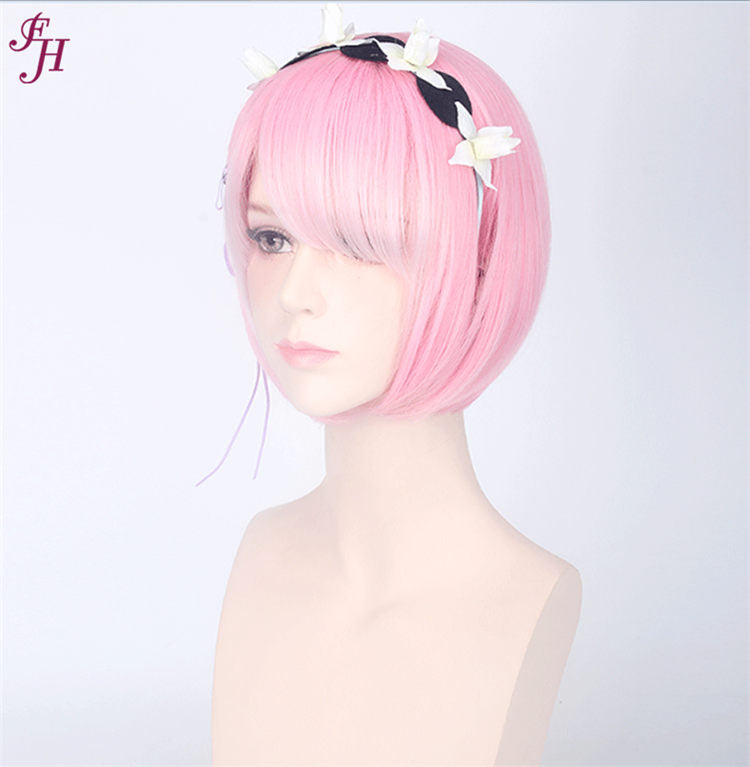 FH factory wholesale cheap P11844 machine made wig synthetic pink hair wig