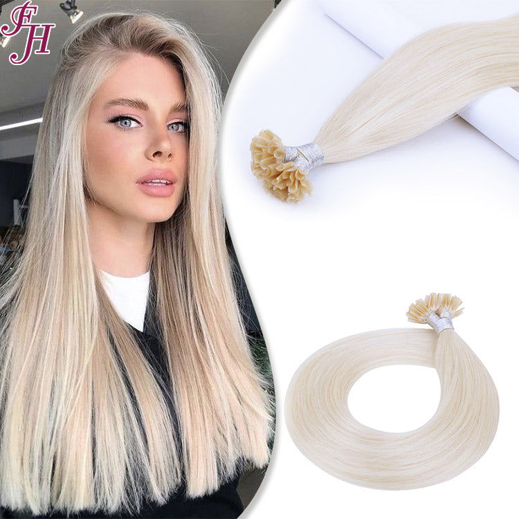 FH wholesale platinum blonde human hair u tip hair extensions