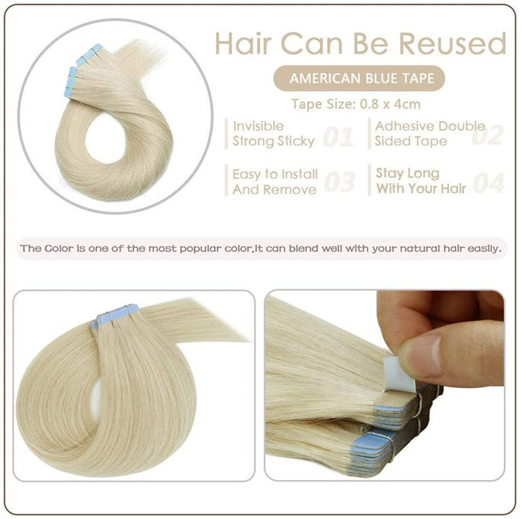 FH virgin raw human hair extensions 613 blonde tape hair extension