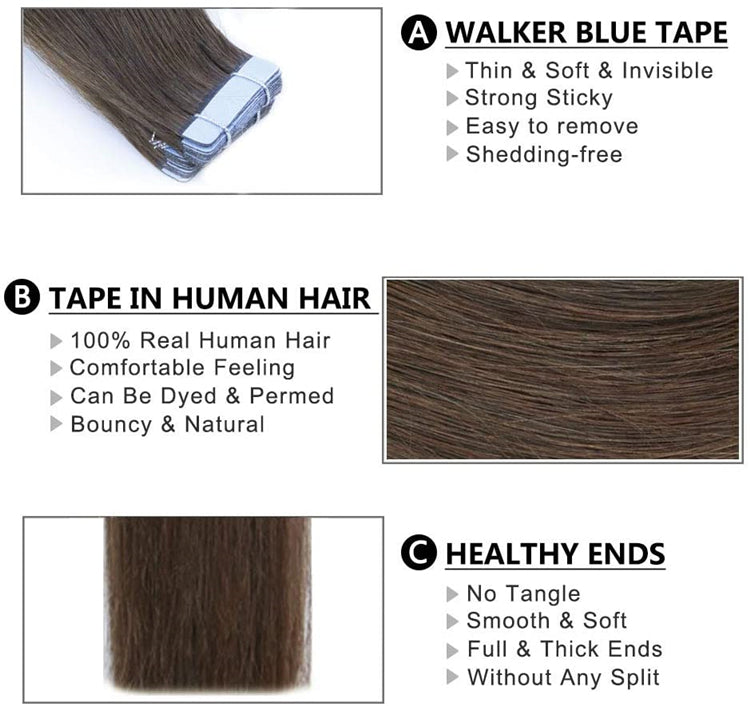 FH 100% human hair chocolate brown human hair tape hair extensions