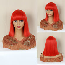 Load image into Gallery viewer, FH P13857 red color bob wig machine made synthetic wig