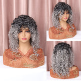 FHTK P13913 black and grey curly synthetic wig