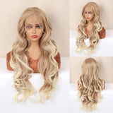 FHGZ P13861 blonde lace frontal wavy synthetic wig