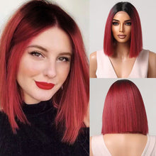 Load image into Gallery viewer, FH P14180 beautiful ombre red short bob wig synthetic wig