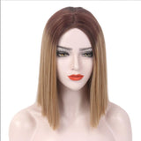 FH P14207 highlight dark blonde middle part bob wig synthetic wig