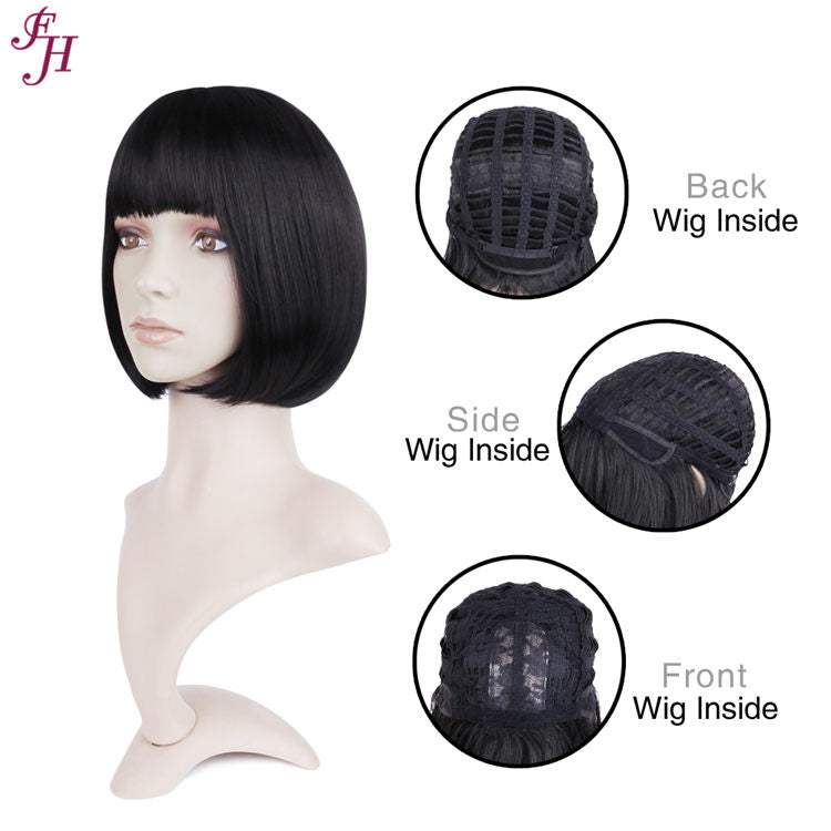 FH wholesale cheap wig P12453 short black bob synthetic hair wig