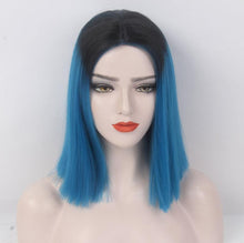 Load image into Gallery viewer, FH P14211 ombre blue middle part machine made synthetic wig