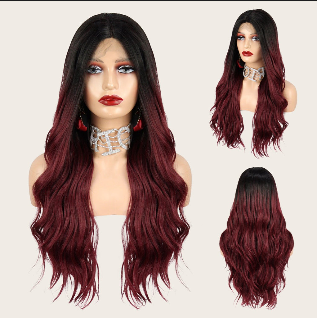 ✨2PCS 50% OFF✨ FH P14289 lace front long ombre red bob synthetic wig