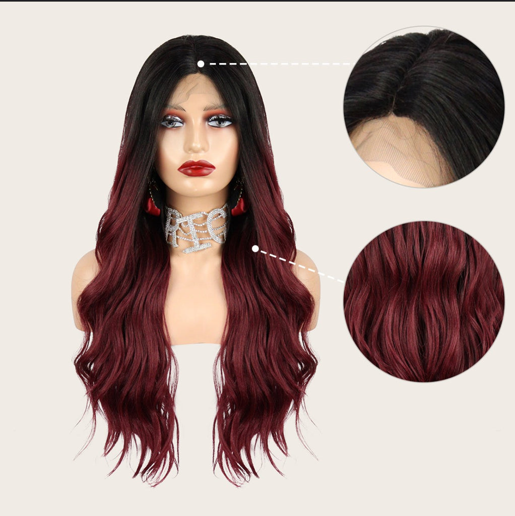 ✨2PCS 50% OFF✨ FH P14289 lace front long ombre red bob synthetic wig