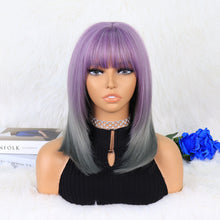 Load image into Gallery viewer, 14inch P14347  ombre purple gray short bob bang synthetic wig