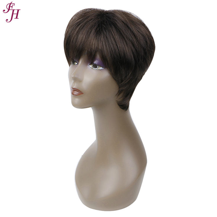 FH factory price human hair wig natural black short synthetic hair wig