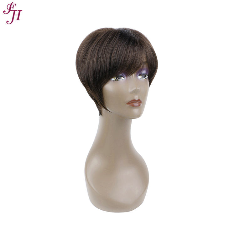 FH factory price human hair wig natural black short synthetic hair wig