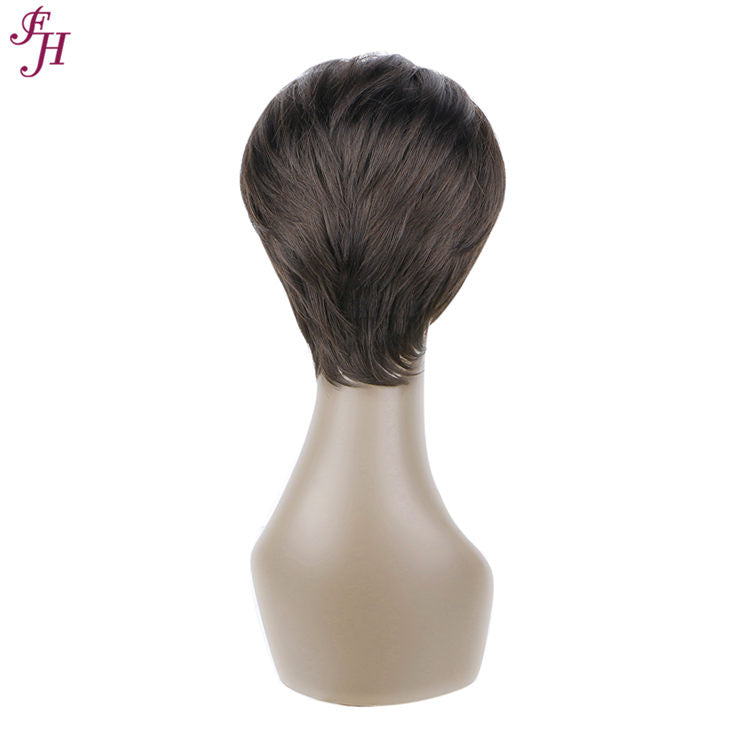 FH factory price human hair wig natural black short synthetic hair wig