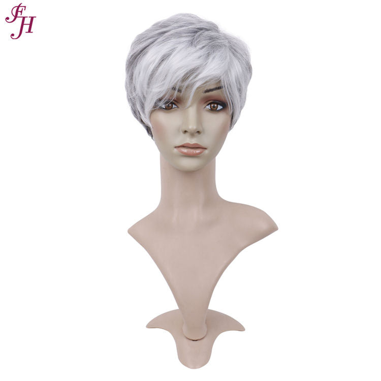 FH cheap price wig  P13540 short black gray fashion synthetic hair wig