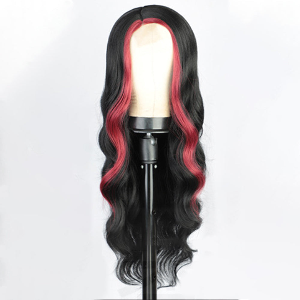 P14369 ombre black and red color body wave middle part synthetic wig