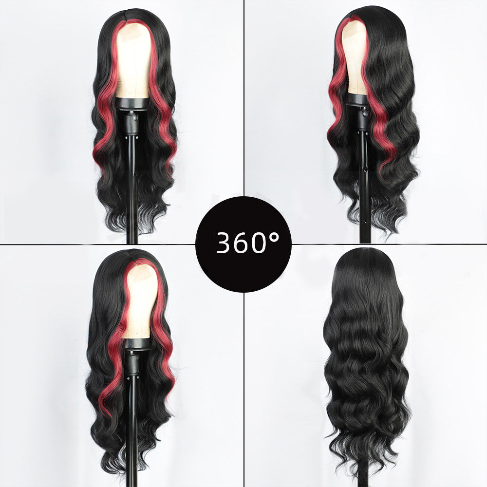 P14369 ombre black and red color body wave middle part synthetic wig