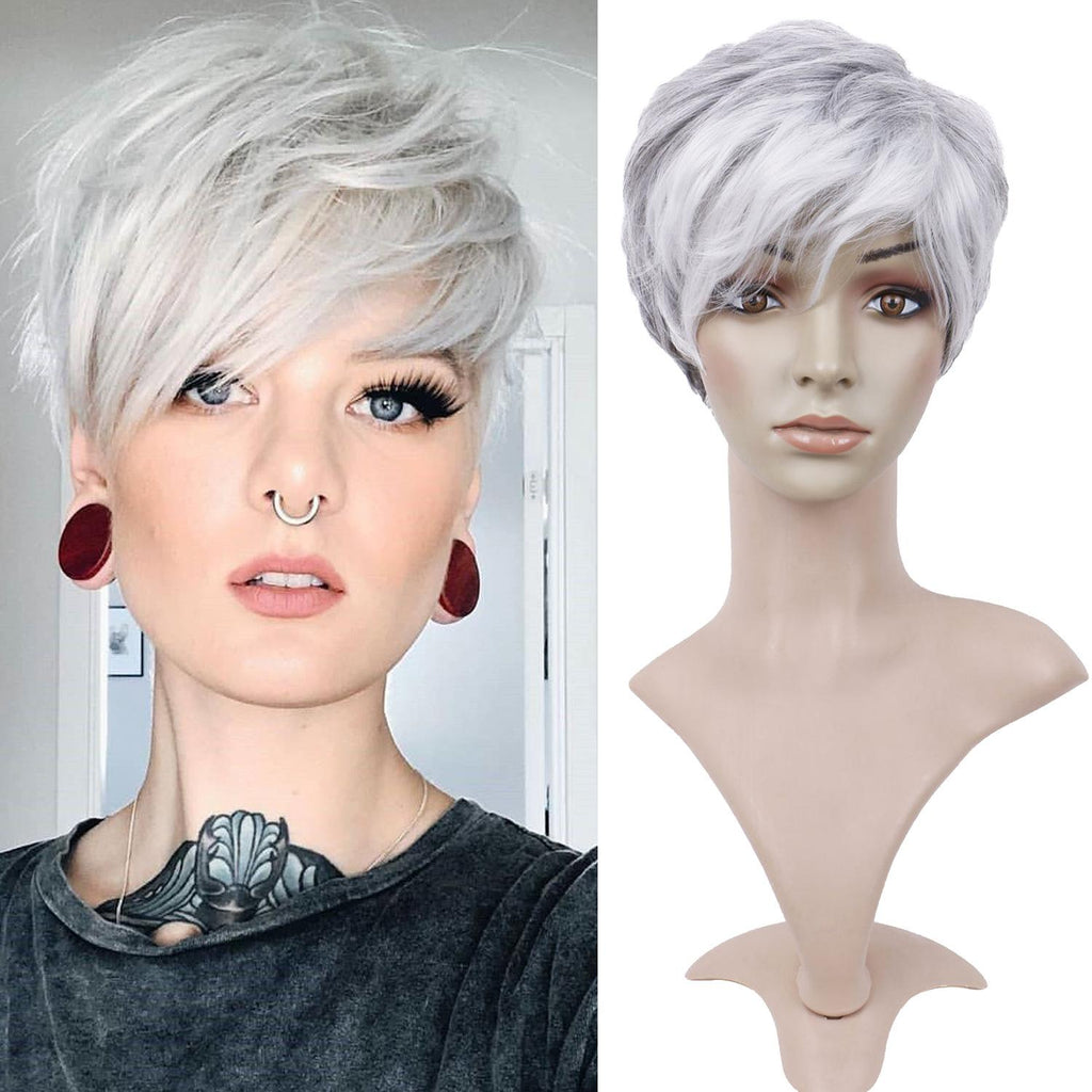 FH cheap price wig  P13540 short black gray fashion synthetic hair wig