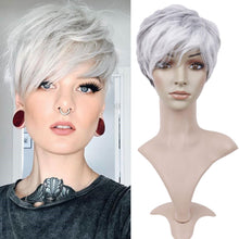 Load image into Gallery viewer, FH cheap price wig  P13540 short black gray fashion synthetic hair wig