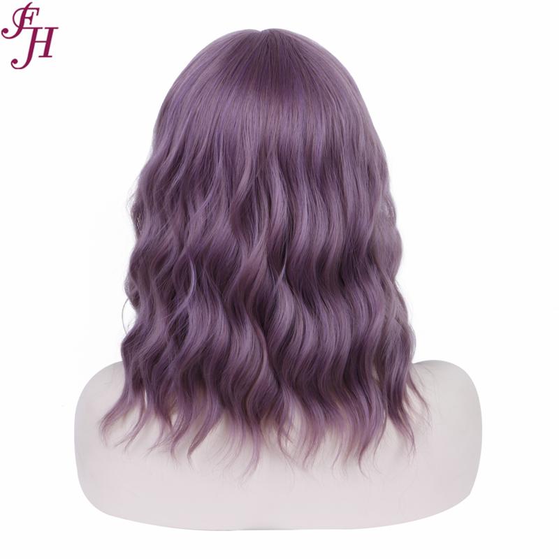 no34✨2PCS 50% OFF✨ FH P13575 purple short wavy hair wig with bang synthetic wig