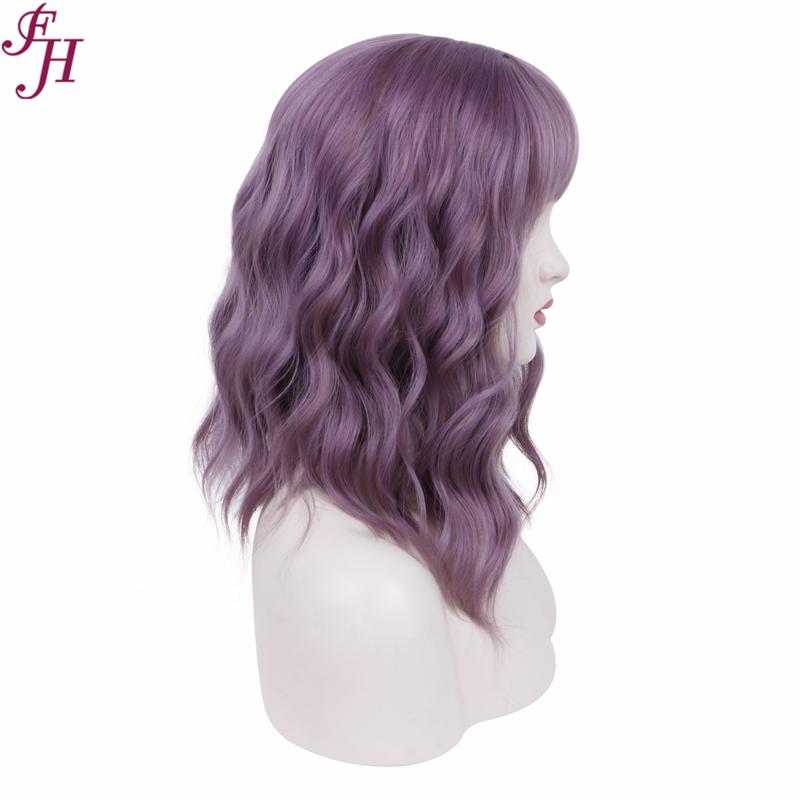 no34✨2PCS 50% OFF✨ FH P13575 purple short wavy hair wig with bang synthetic wig