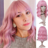 no25✨2PCS 50% OFF✨ FH P13576 pink color short wavy bob wig synthetic wig