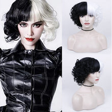 Load image into Gallery viewer, FH P13580 short curly natural black and white synthetic hair wig