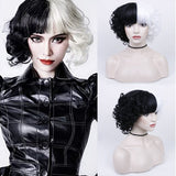 FH P13580 short curly natural black and white synthetic hair wig