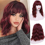 FHGZ P13614 beautiful wine red color wavy synthetic wig