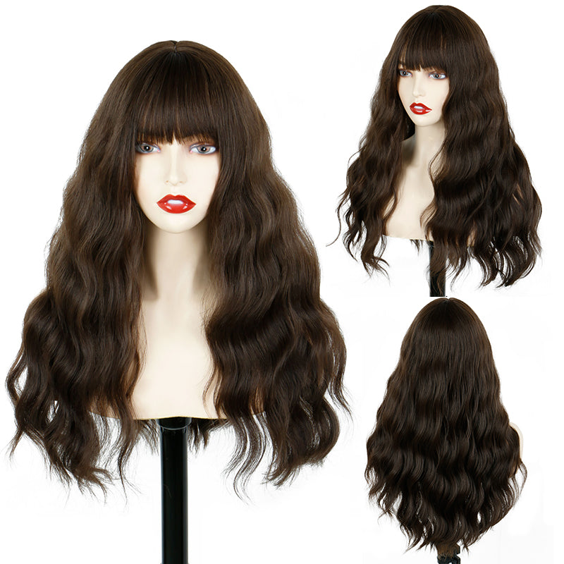 no31✨2PCS 50% OFF✨ FH P13797 chocolate brown long wavy bang synthetic wig