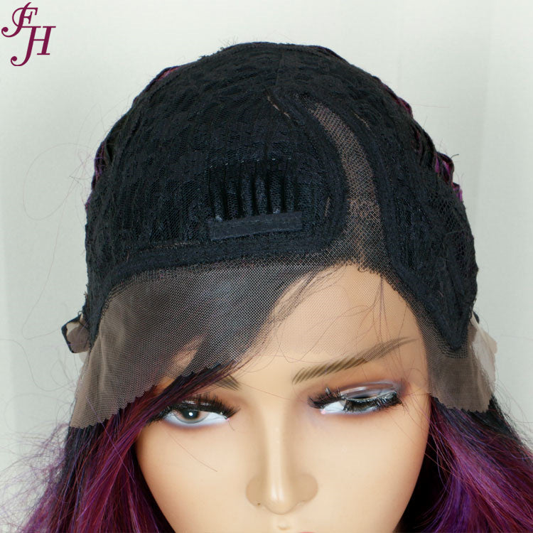 FH P13834 T part lace closure black&purple synthetic hair wig