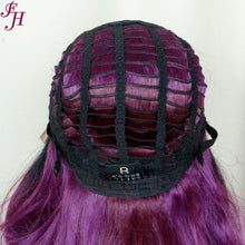 Load image into Gallery viewer, FH P13834 T part lace closure black&amp;purple synthetic hair wig