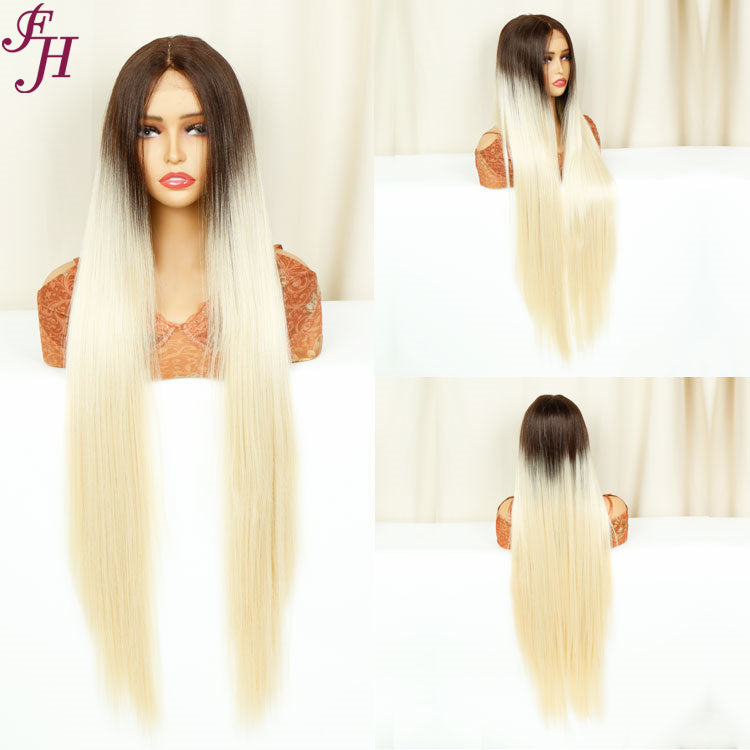 FH P13837 T part lace closure long straight synthetic hair wig