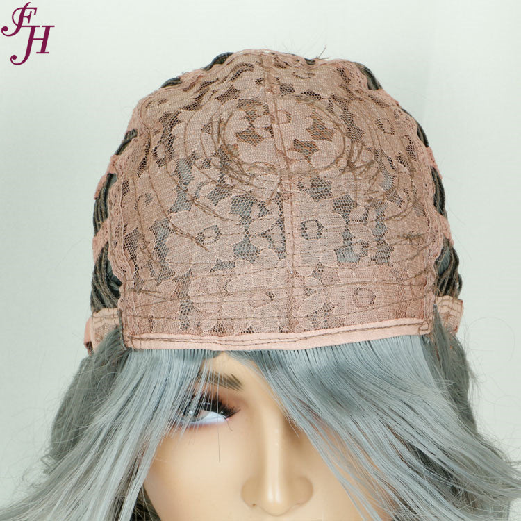 FH P13838 grey color machine made wig synthetic wig