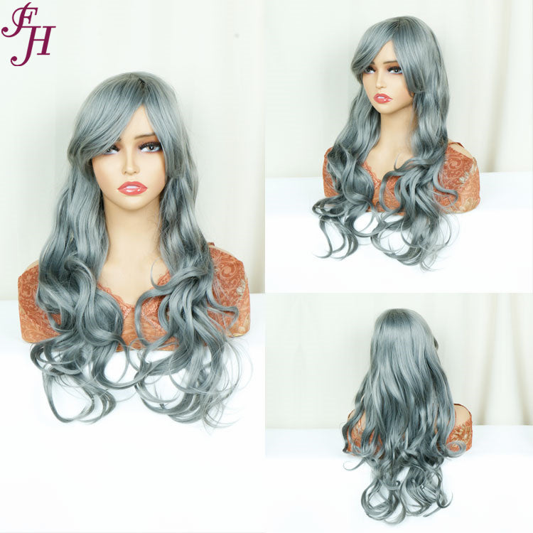 FH P13838 grey color machine made wig synthetic wig