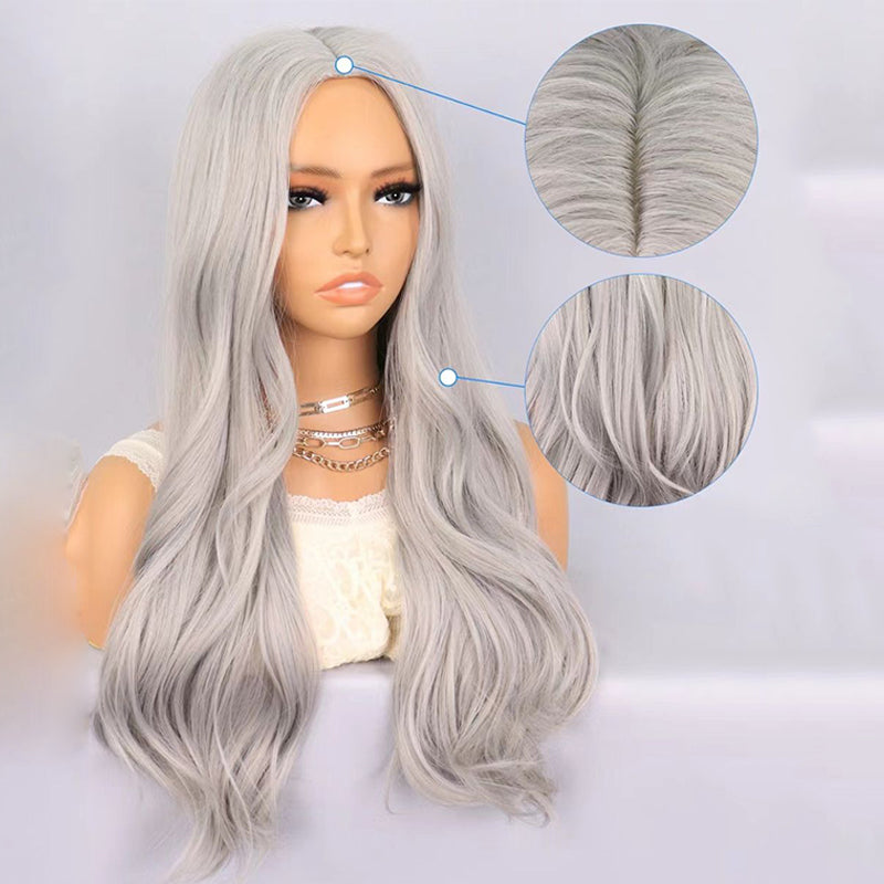 FHTK P13919 grey color wavy hair synthetic wig