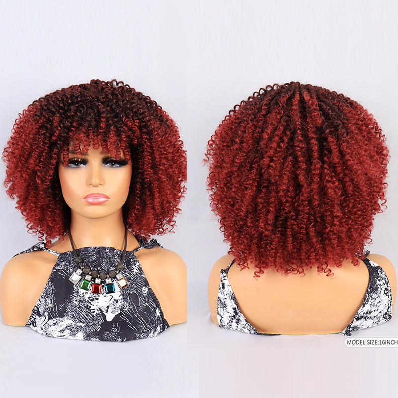 FHGZ P13939 black and red curly hair synthetic wig