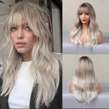 no11 ✨2PCS 50% OFF✨ FH P14214 ombre blonde grey bang long wavy synthetic wig