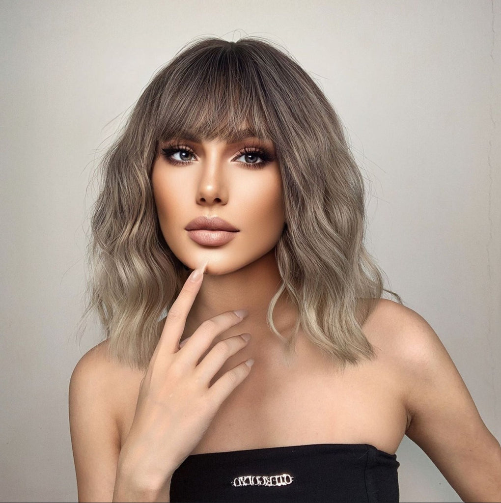 FH P14217 dark blonde ombre color bang wig synthetic wig