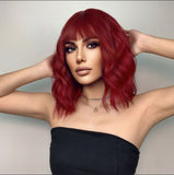 FH P14218 red color wave short synthetic wig with bang