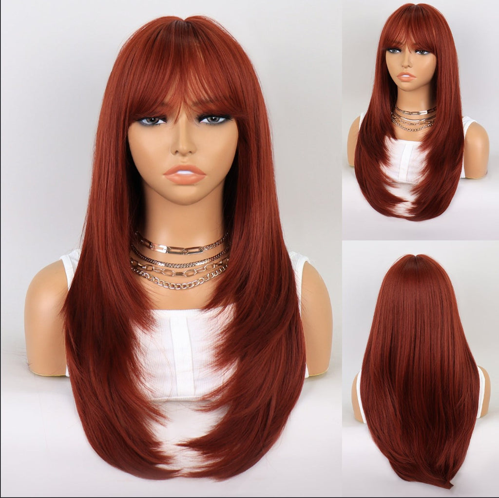 no38 ✨2PCS 50% OFF✨ FH P14241 Ginger Color Natural Wavy  Synthetic Wig with Bang